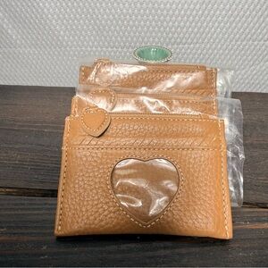 Brighton Tan Leather Mini Coin Purse or Id Pouch with Heart Detail (3)